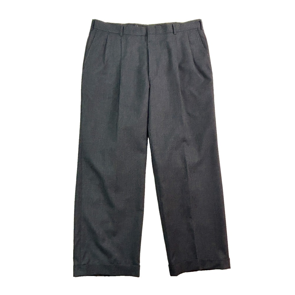 Vtg 90s Wool Dress Suit Pants 36x28 Pleated Cuffed‎ High Waisted Charcoal Mens
